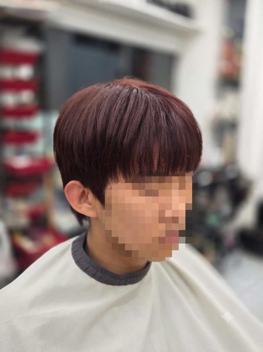 밀본 레드브라운 · 시스루 댄디컷 - 명장동 미용실 호박넝쿨헤어